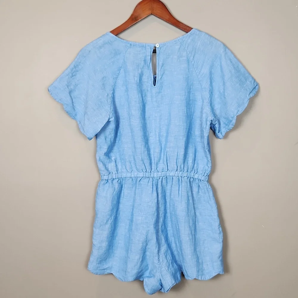 J. Crew Linen‎ Cotton Blend Blue Romper Size Small